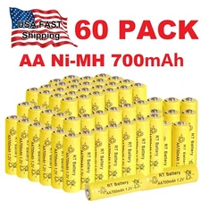 60Pcs Ni-MH AA Rechargeable Battery 1.2V 700mAh Button Top Batteries Bulk Cells