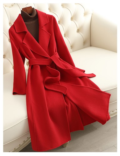 Fashion Womens Double Sided 100% Wool Slim Fit Long Trench Coat Overcoat Belt sz - Bild 16 von 29