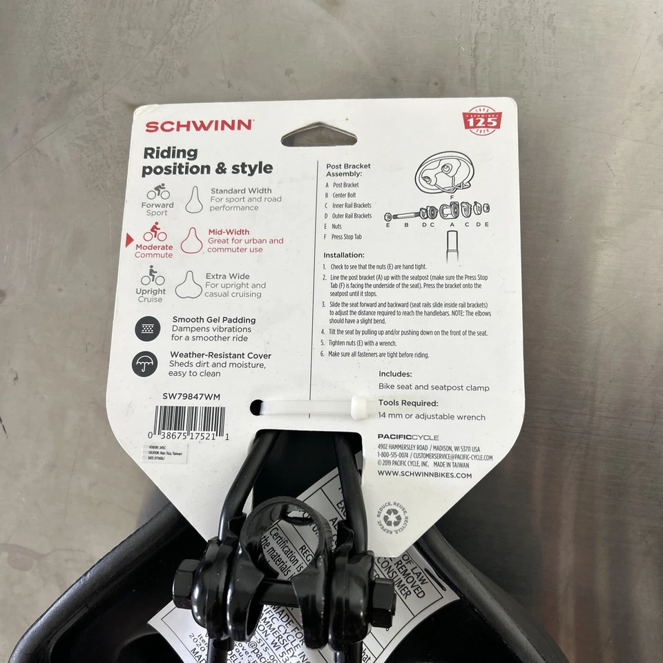 Asiento de bicicleta Schwinn Pathway Commute acolchado de gel suave Foto 4 de 4