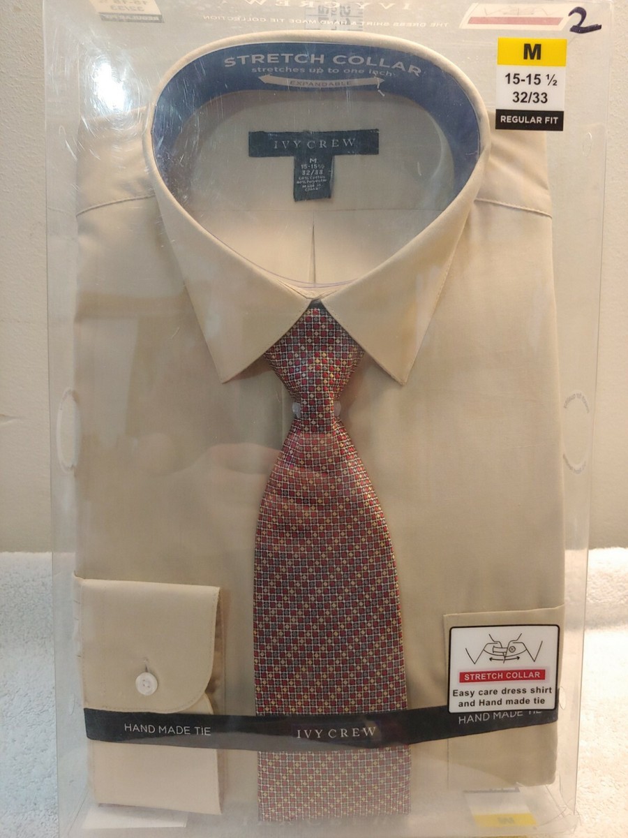 Beige Ivy Crew Men Dress Shirt with tie. Sz M 15-15 1/2 32/33 new - original pkg Beige Ivy Crew Men Dress Shirt with tie. Sz M 15-15 1/2 32/33 new - original pkg