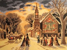 QUADRO CANOVACCIO MEZZO PUNTO PICCOLO DA RICAMARE 30 X 40 " VIGILIA DI NATALE" 