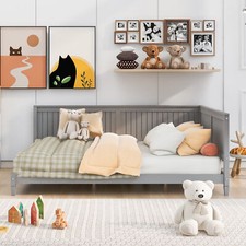 Sofá cama moderno con marco de sofá cama de tamaño completo listones de madera sala de estar dormitorio gris
