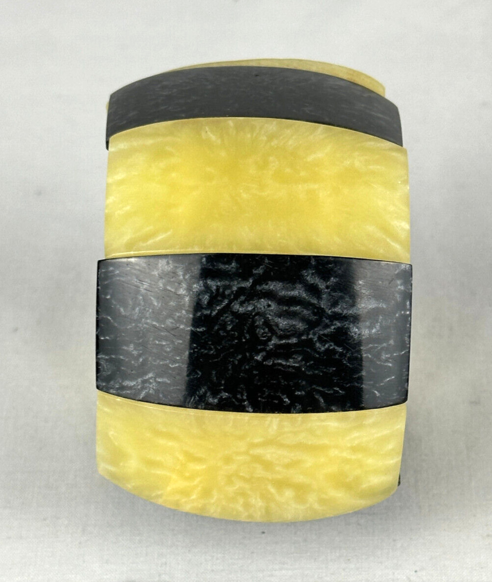 Bracelet Wide Rectangular Domed Yellow Black Marb… - image 2