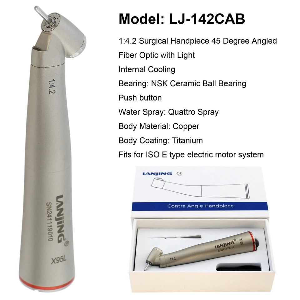 Dental Electric Handpiece 1:5 1:4.2 Contra Angle 45 Degree Surgical Fiber Optic - Image 4 of 4