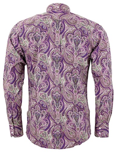 Relco Paisley Hemd Langarm Button Down Kragen Retro Vintage Blumen Lila - Bild 6 von 9