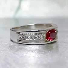 Ruby Oval Cut Gemstone With 925 Sterling Silver Ring For Men's #A38
