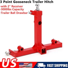 3 Point 2" Receiver Gooseneck Trailer Hitch for Cat 1 Quick Hitch Attachment