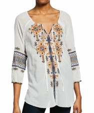 Blusa Campesina Bordada Amika Felipe A Rayas $225 Johnny Was Talla S L