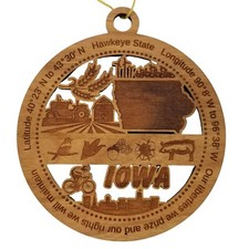 Iowa Wood Ornament - IA Souvenir Handmade Wood Ornament Made in USA State Shape