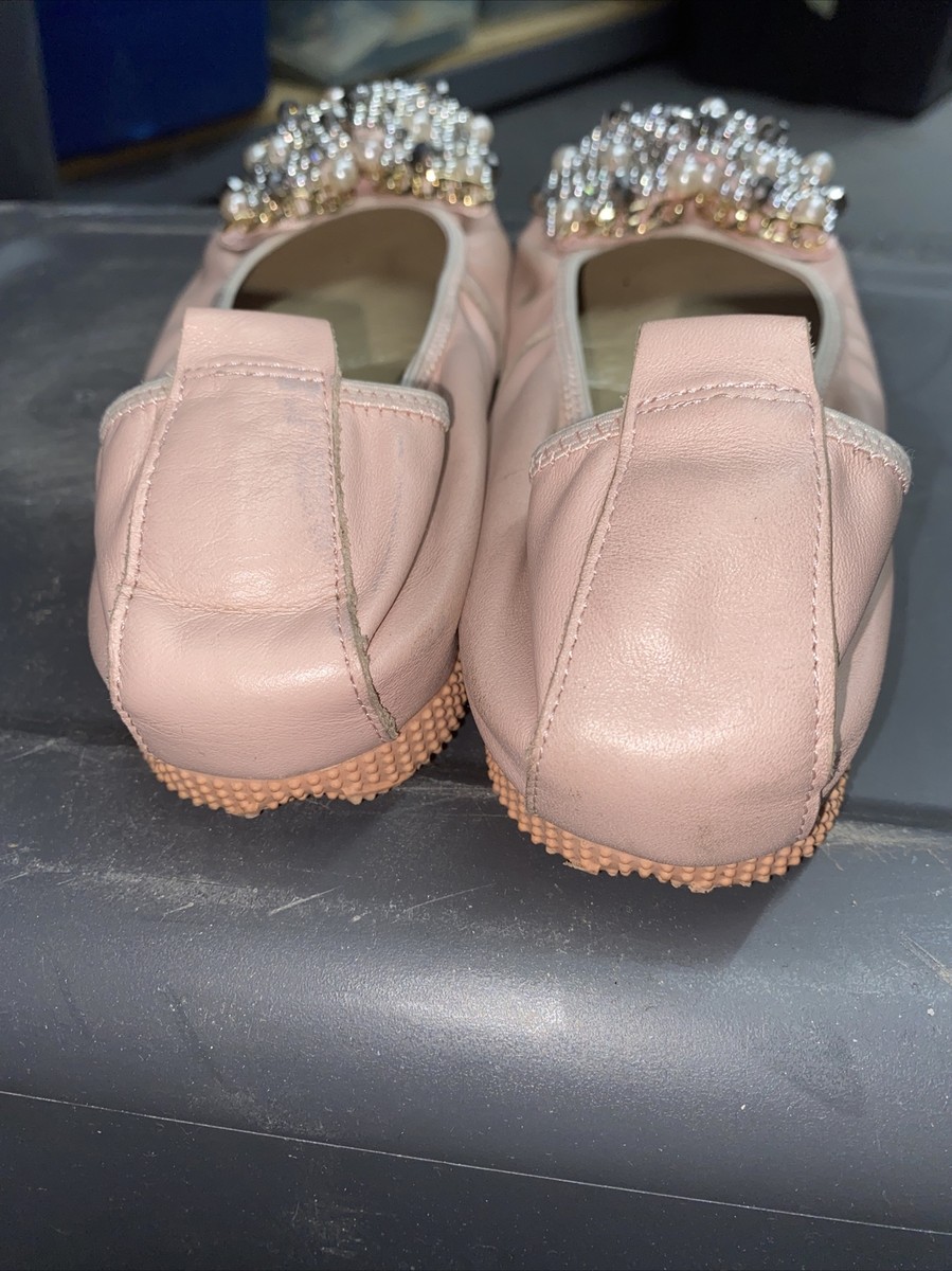 MIU MIU Pink PATENT LEATHER CRYSTAL EMBELLISHED BALLET FLATS SIZE