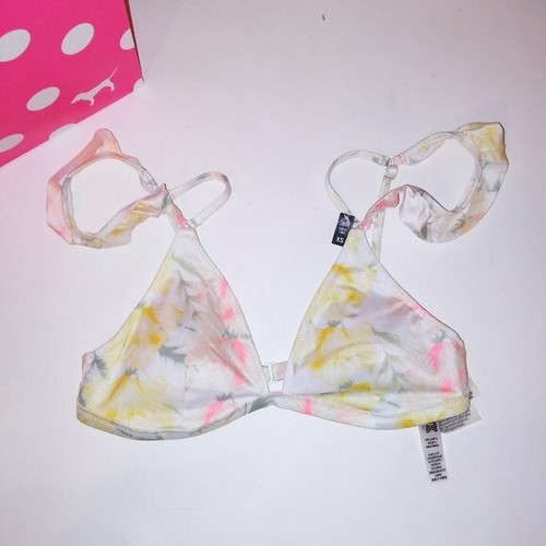 Victoria Secret PINK Swim Bikini Top XS White Yellow Off Shoulder