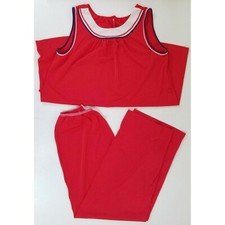 Vtg Lorraine 2 Piece Pajama Set Red White Blue Trapeze Sleeveless Sz 36 No Belt