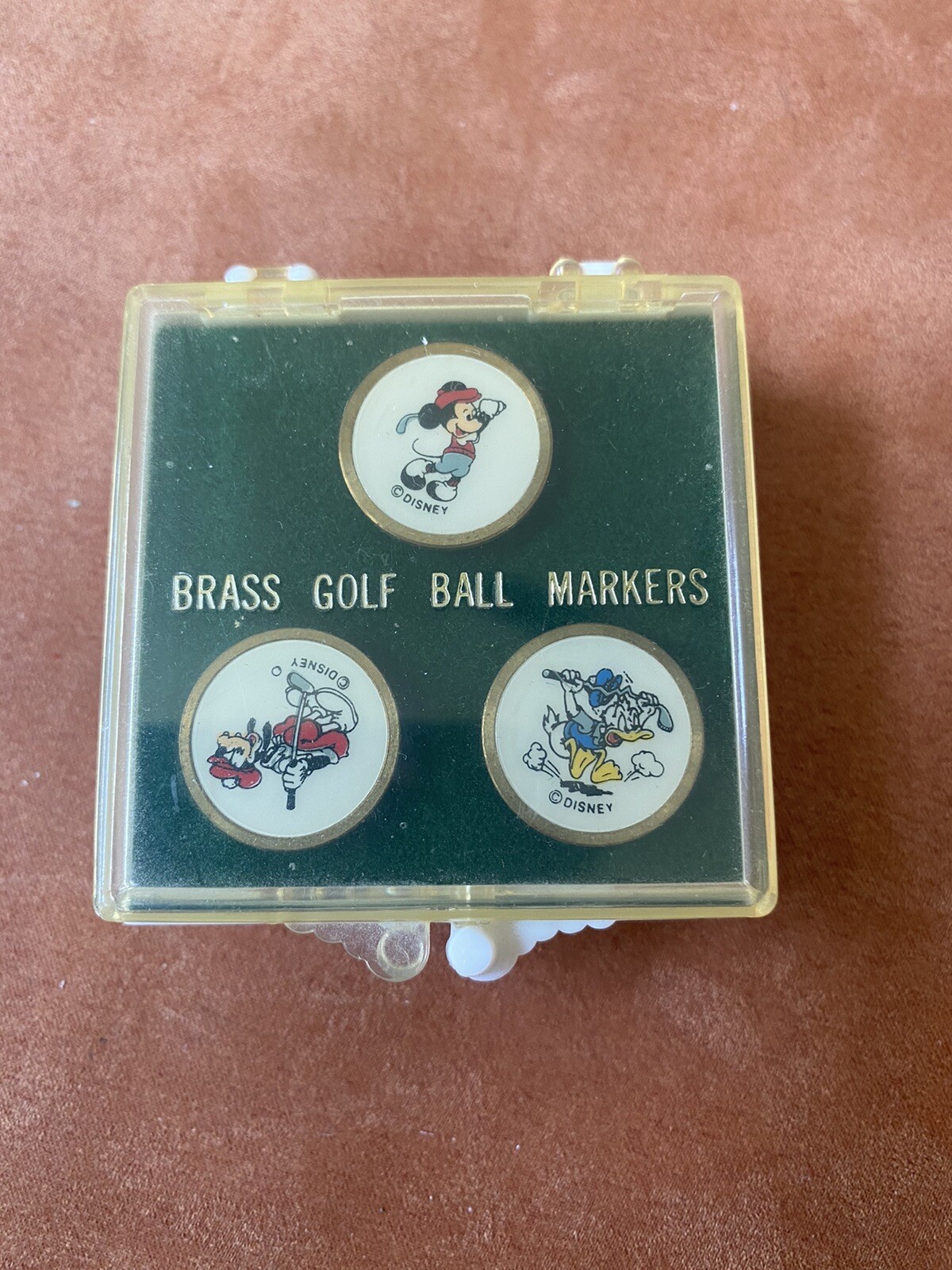 Vintage Disney Brass Golf Ball Markers Mickey Donald Duck Goofy In Case