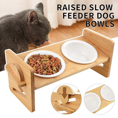 Adjustable Height Double Bowls Dog Cat Feeder Elevated Raised Stand Feeding Food - Picture 12 of 18