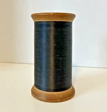Vintage Very Large 6" Tall Wooden Spool With Black Thread