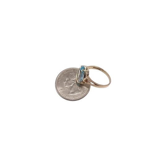 Anillo marquesa topacio azul oro amarillo liso 10K talla 6,5 - Imagen 6 de 6