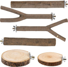 6 PCS Bird Perch Set, Natural Birch Wood Straight  Forked Perches with Platform