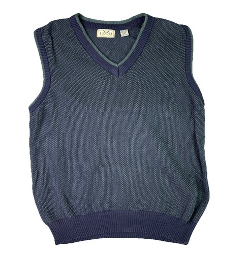 Izod, Vintage Izod Sweater Golf Vest Large Blue V Neck Green Accent Hong Kong 80s