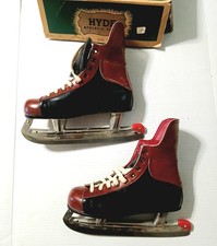 1960s Hyde Black Brown Ice Hockey Skates Leather Upper Sz 4 w/ Original Box 3278