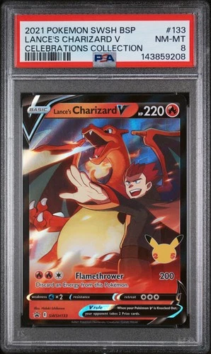 2021 POKEMON SWSH PROMO CELEBRATIONS COLLECTION LANCE'S CHARIZARD V PSA 8