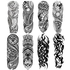 Fake Sleeve Tattoos Stickers Full Arm Temporary 8 Count Pack of 1 , Black