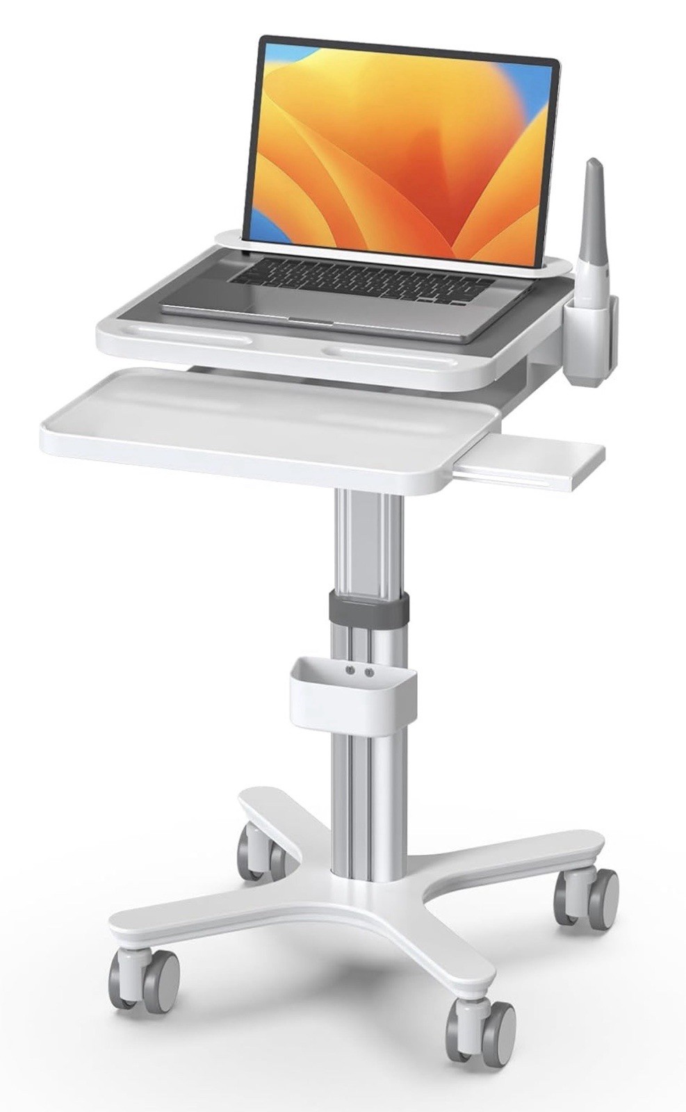 Mobile Dental Workstation, Height Adjustable, Oral Scanner Holder, Laptop Tray