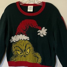 Grinch Santa Dr. Suess Green Sweater SZ Youth XL "Naughty"
