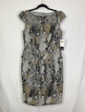 Adrianna Papell Women’s Sz 10 “Plum Sheath Dress” Floral Gray Beige Zip NWT