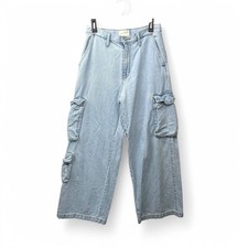 Y2K Streetwear Wide Leg Cargo Jeans Size 8 Skater Baggy Light Wash Denim Blue