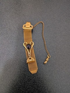 Antique Victorian Gold Filled Mesh Fob Purple Cab Watch Chain Missing Clasp