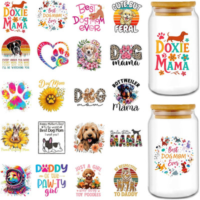 UV DTF Cup Stickers - 20 Pcs Dog Mom UV DTF Cup Wraps for 16 Oz Cute