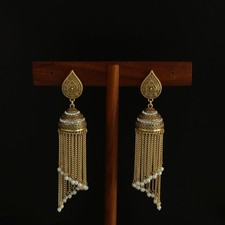 Vintage Style Zirconium Inlaid Birdcage Pearl Tassel Pendant Vintage Earrings