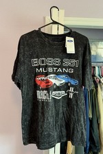 Camiseta Ford Mustang Boss 351 Mach 1 negra lavada ácida para hombre grande envejecida. Nuevo con etiquetas