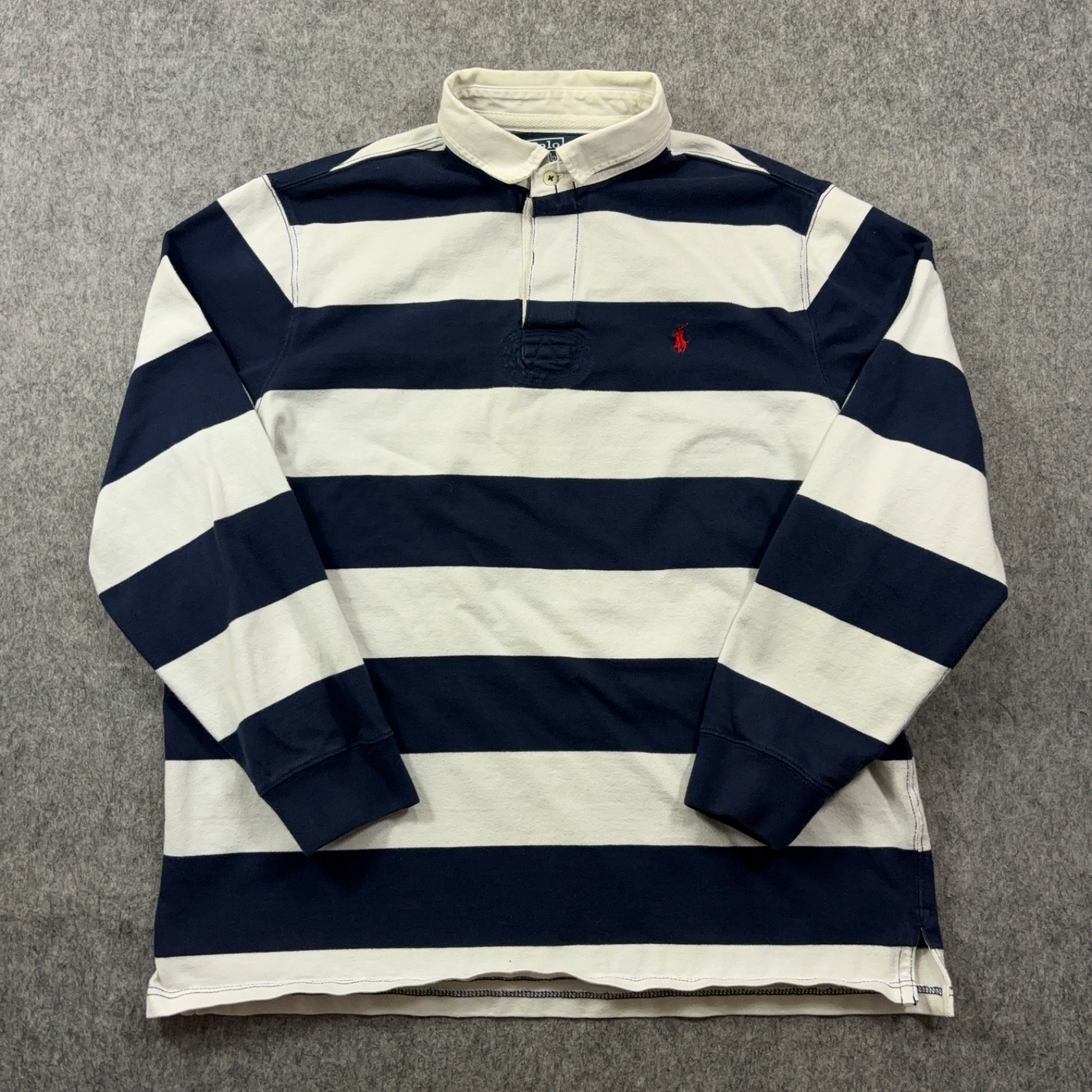 Vintage Polo Ralph Lauren Rugby Shirt Mens Large Blue White 90s Preppy Classic L