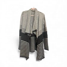 Mystree Grey striped Open front Cardigan M/L Cozy