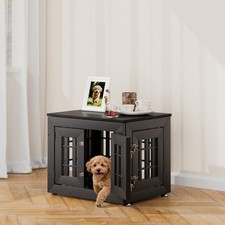 26" Heavy-Duty Dog Crate Furniture for Small/Medium Dogs, Rustic Wooden Dog C...