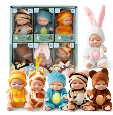 6 Sets 4 Inch Dolls Mini Reborn Baby Dolls with Animal Clothes Realistic Babies