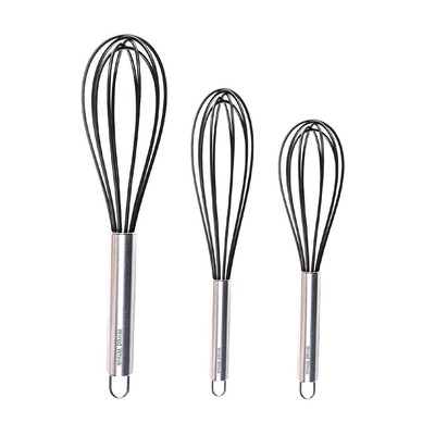 Silicone Whisk Set of 3 - Stainless Steel & Silicone Non-Stick Coating  