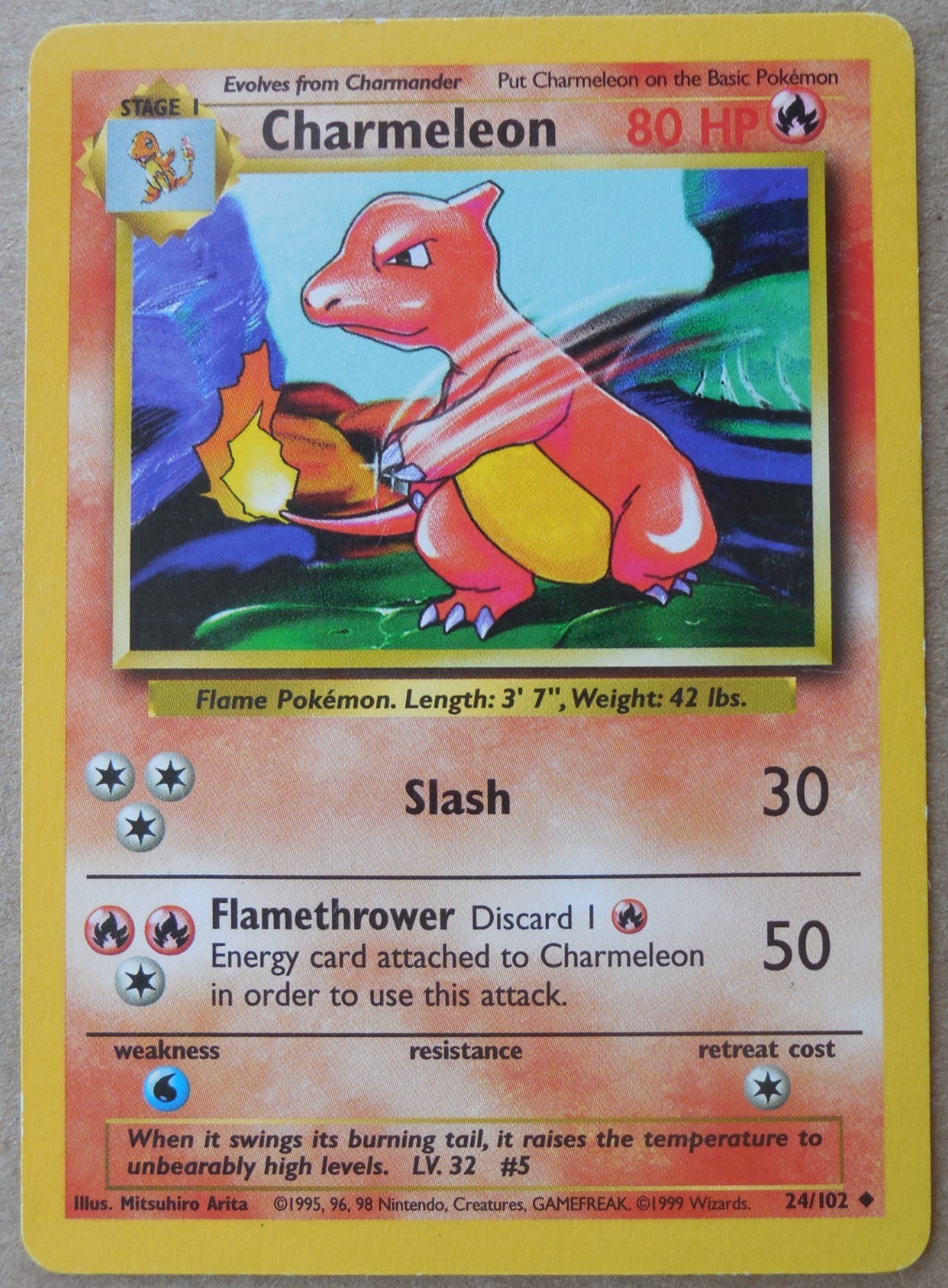 Charmeleon 24/102 Uncommon Non-Holo Base Set Pokemon Card NM/LP