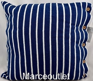 Ralph Lauren Evan Woven Stripe 18" x 18" Decorative Pillow Navy Blue