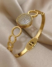 18K Gold Plated Luxury Elegant Geometric Zirconia Bangle Bracelet for Women Gift