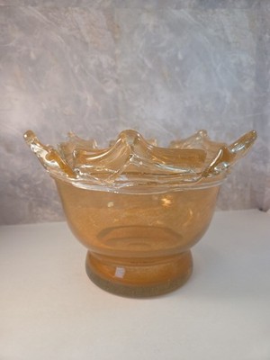 Vintage Murano Style Studio Glass Art Made In Romania Pink Large Dish Bowl 