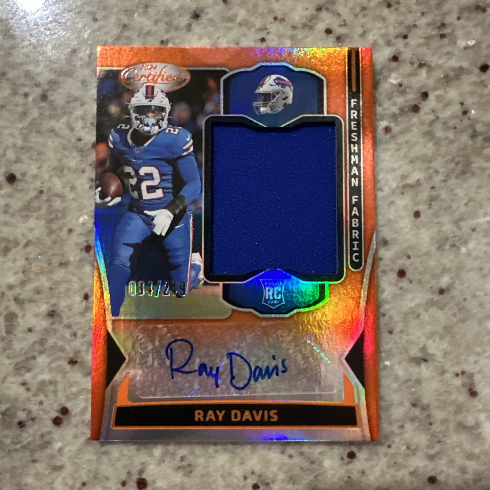 2024 Panini Certified Ray Davis Freshman Fabric Orange Auto Bills RC RPA 84/249