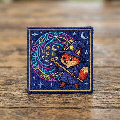 Cute Fox Wizard Embroidered Patch Magic Fantasy Animal Iron-On