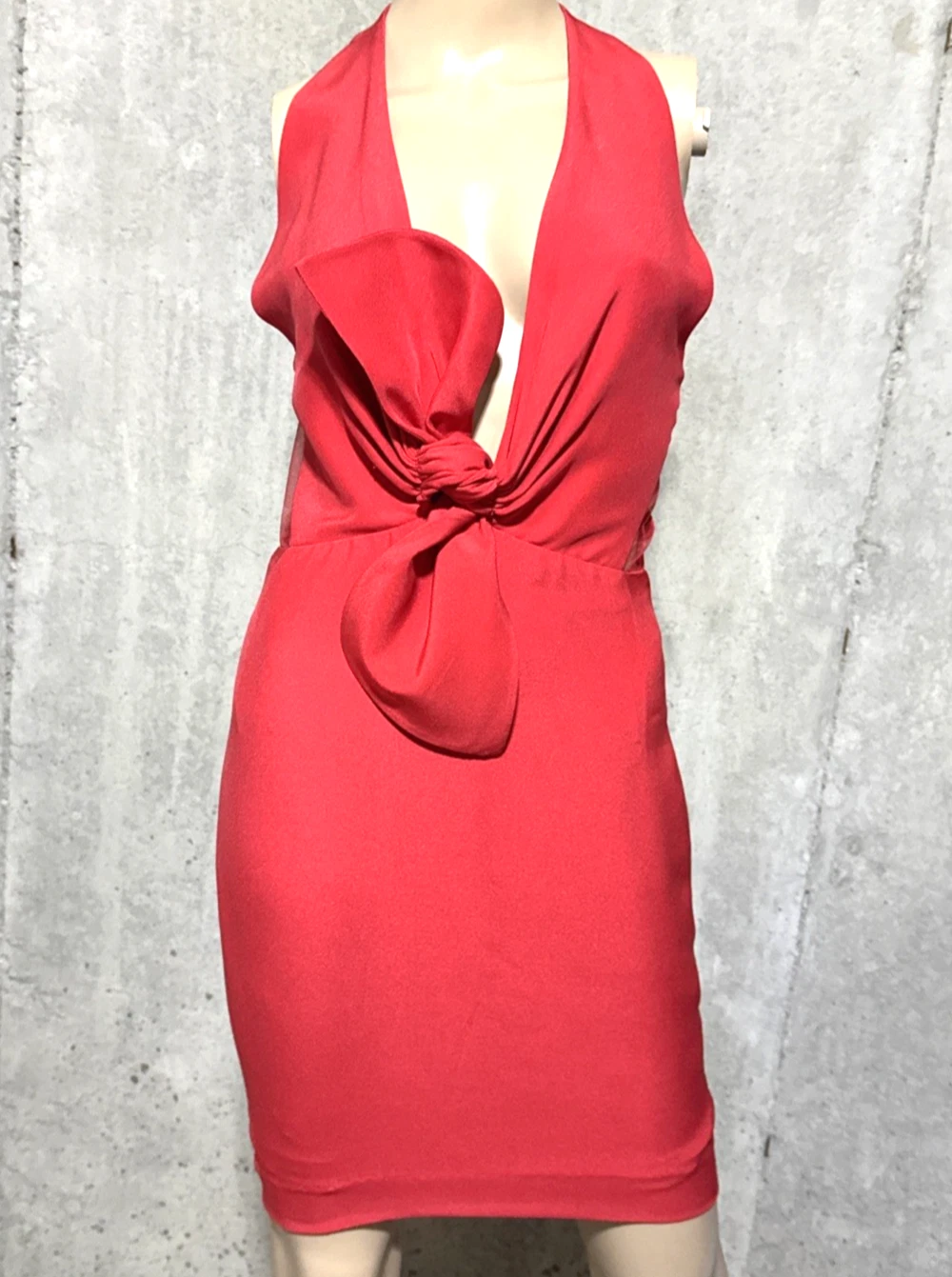 Valentino — Valentino Vintage Runway Red Bow Plunge Neck Cutout Cocktail Dress IT 42 / US 6