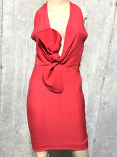 Valentino Vintage Runway Red Bow Plunge Neck Cutout Cocktail Dress IT 42 / US 6
