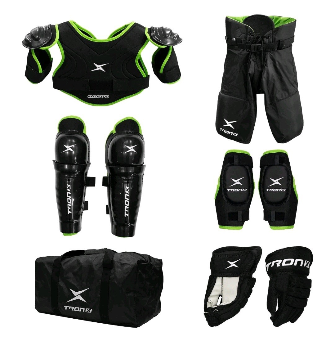 Tronx Youth Hockey Starter Kit Medium Black Green Protective Gear Set Brand New
