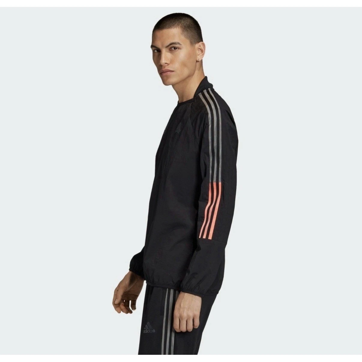 Adidas Mens Pullover Windbreaker Jacket Black 3 Stripe Athletic Training