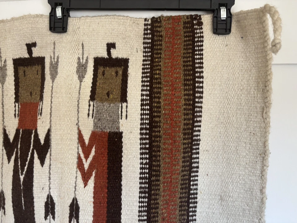 Vintage 38” X 29” Native American Rug Navajo Blanket Rainbow Yei - Image 3 of 4