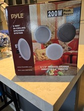 PYLE 684 2-Way 6.5in Round Wired Ceiling Speaker, Directable Tweeter, White